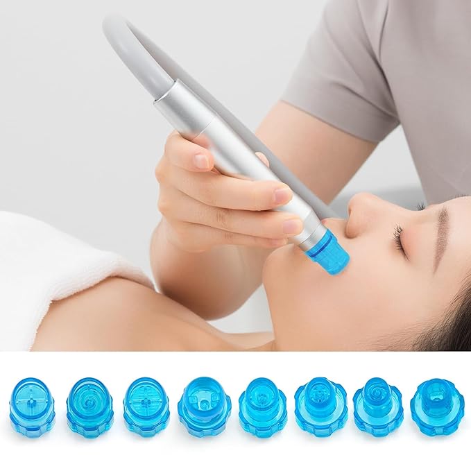 Elitzia Plastic Hydro Dermabrasion Microderma Heads Hydro Facial Aqua Peel Tips Water Peeling Caps Facial Care Skin Cleaning Tool Beauty Machine Replacement Spare Parts 8pcs Per Set （Capri Blue）