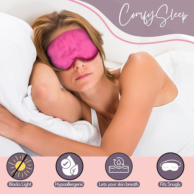 CELESTIAL SILK 100% Silk Sleep Mask for Women with Silk Covered Elastic Strap, Eye Mask for Sleeping (One Size, Hot Pink)