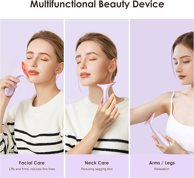 Facial and Neck Massager for Face, Neck - Skin Lifting & Firming - Wrinkle & Dark Circle Reducer - at Home Skin Care Face Sculpting Tool and Neck Massager-Pastel Purple