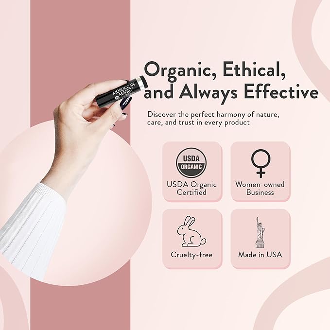 Moroccan Magic Organic Lavender Vanilla Lip Balm 3 Pack | Chapsticks for Dry Lips | Natural Argan & Essential Oils Lip Moisturizer + Vitamin E | Smooth, Hydrating, Non-Toxic | Organic Lip Balm Set