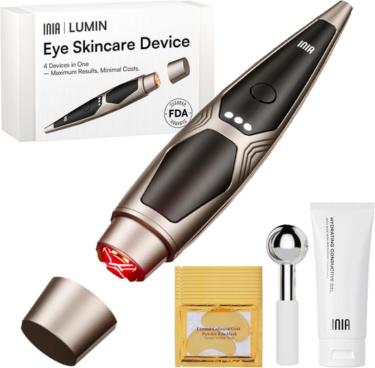 INIA Under-Eye Red Light Therapy for Face, 4-in-1 Beauty Device with Heat, Vibration, Massage & Red Light for Dark Circles, Puffiness & Skin Firming – Enhances Skincare Routine