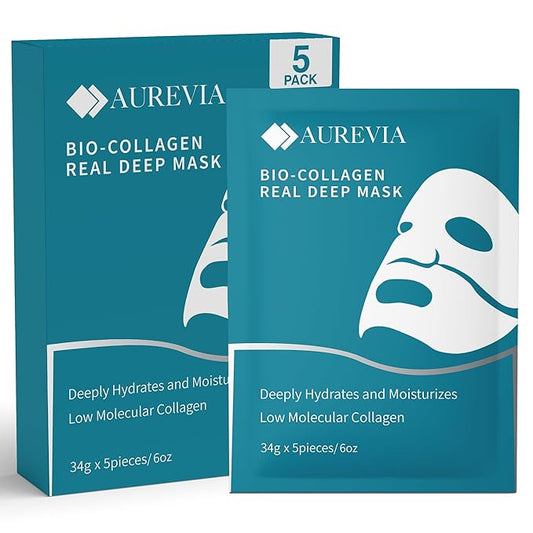5-Pack Bio-Collagen Hydrogel Face Masks | Overnight Hydrating & Moisturizing Sheet Masks for Women | Nourishing and Skin-Refreshing Care