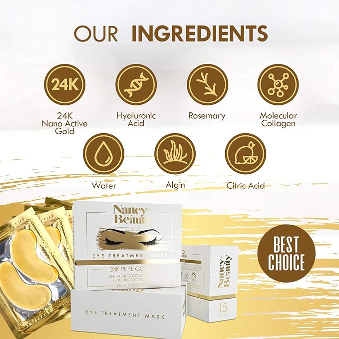 Under Eye Patches - 24K Gold Under Eye Mask, Dark Circles Under Eye Treatment Mask, Anti-Wrinkle Under Eye Bag Treatment for Puffy Eyes, Collagen Patch & Eye Mask Skincare, Under Eye Gel Pads 20 Pairs