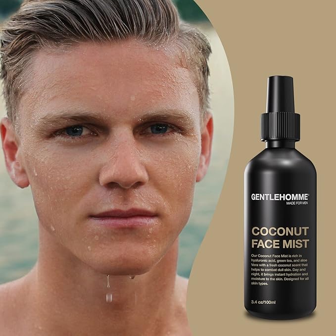 Coconut Face Mist - Men’s Facial Spray - with Hyaluronic Acid, Aloe Vera & Green Tea - Refresh, Moisturize & Hydrate - Use Day & Night - Safe for All Skin Types - Vegan - 3.4oz - 3 Pack