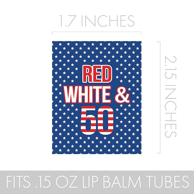 Red White and Blue 50th Birthday Party Favor Lip Balm Labels - 36 Count, Patriotic Birthday Party Supplies