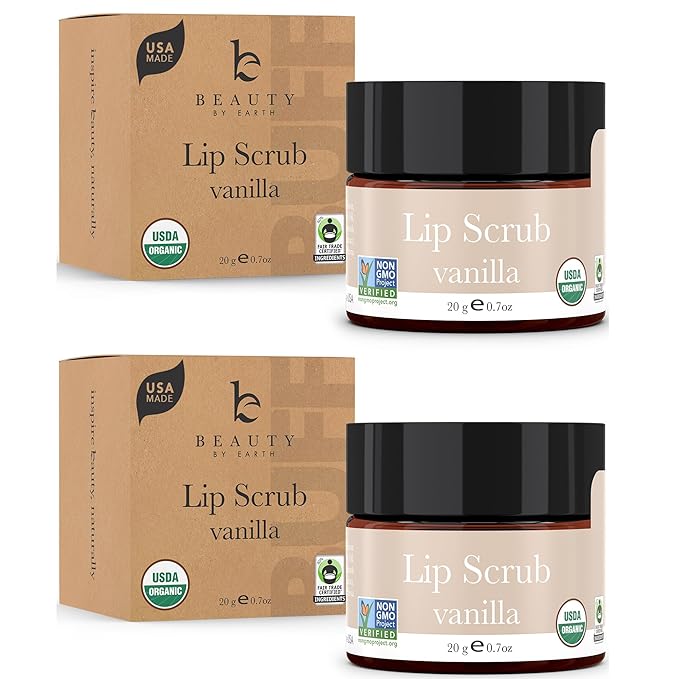 Lip Scrub Exfoliator Vanilla - USA Made Sugar Lip Scrubber with Natural & Organic Ingredients