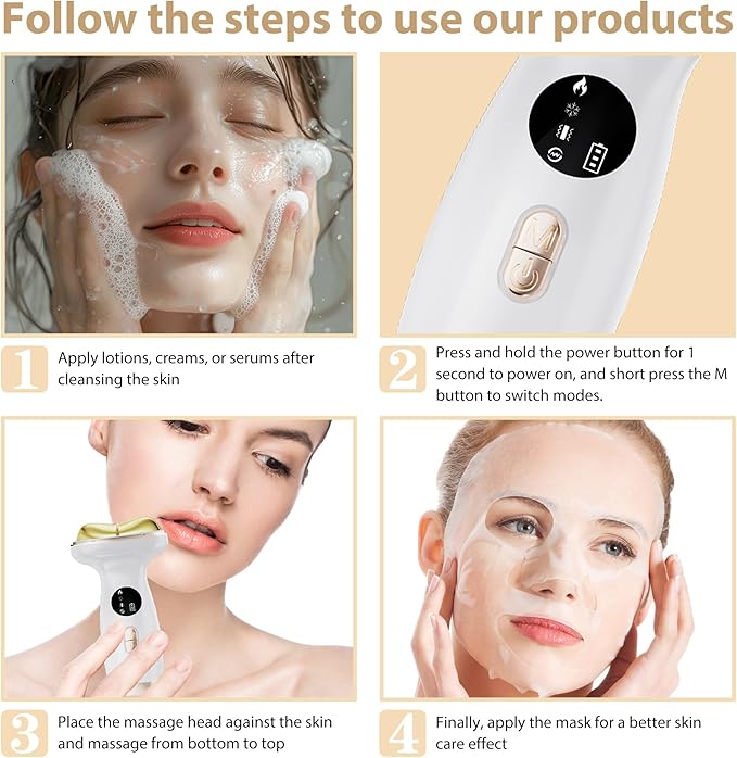 Upgraded Hot & Cold Dual Mode Face and Neck Beauty Massager, 7 in 1 LED Facial Sculptor, 7 Modes -Micro - Vibration - 7 Light -Heating -Ice Compress for Home Skin Care, Face Lift Device