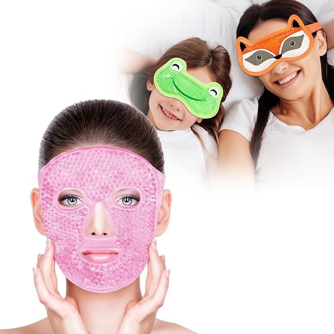 Bundle of CONBELLA Cold Face Eye Masks Ice Face Mask Hot Cold Compress and 2PCS Adorable Cooling Eye Mask Gel Eye Mask