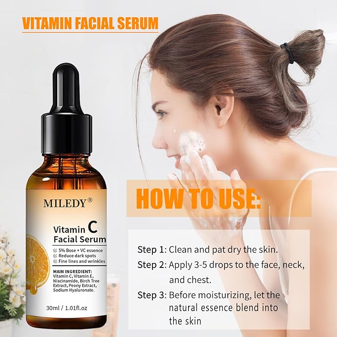 3PCS Vitamin C Facial Serum Essence,Vitamin C Vitamin E Facial Serum,Skin Moisturized,30ml / 1.01oz