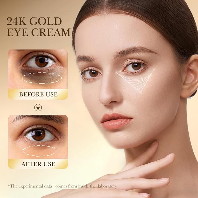 Hunqian 24K Gold Eye Cream - Anti-Aging, Reduce Wrinkles, Dark Circles & Puffiness, with 24K Gold Particles & Premium Ingredients for Delicate Eye Area Care.20g/box