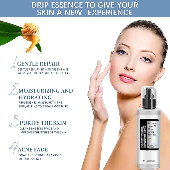 Snail Mucin 96% Power Repairing Essence | Hydrating Serum for Face with Snail Secretion Filtrate and Hyaluronic Acid | Barrier-Loving Formula
