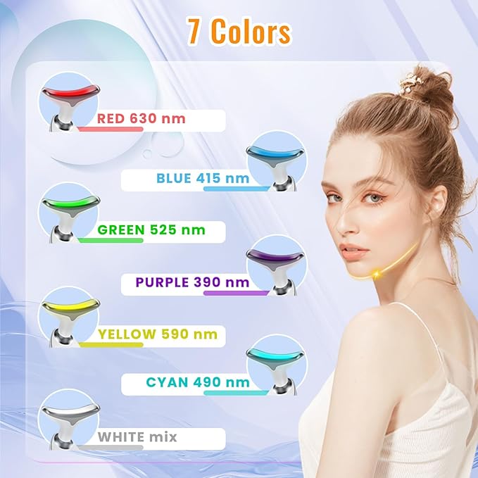 Face and Neck Beauty Device, Micro Glow Facial Machine,7 Color Led Face Neck Massager,Micro Glow Face Sculptor (White)