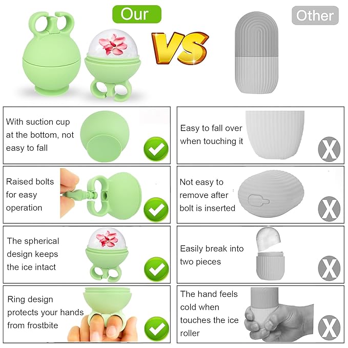 2 Pack Ice Roller for Face, Ice Face Roller for Eye Neck Body, Ice Cube Roller Massager Gua Sha Tool, Eliminates Puffiness, Facial Ice Mold, De-Puff Eye Bags, Women Skin Beauty Care (Green and Green)