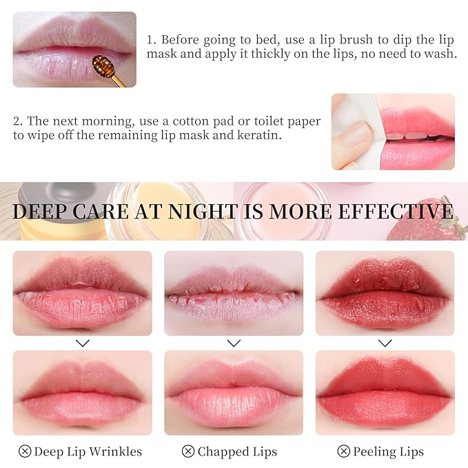 2 PCS Honey Lip Balm Pot, Strawberry & Honey Lip Mask, Reduces Lines, Hydrate & Moisturizing Skin Care, Prevention Dry Cracked Lips Repair Treatment