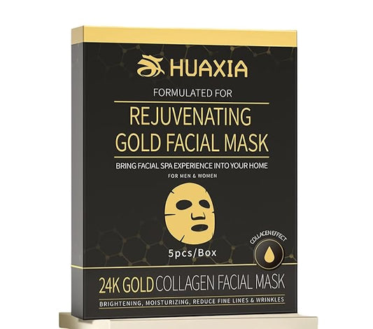 24K Gold Rejuvenating Hydro Collagen Facial Mask for Skin Care (5pcs), Anti Aging, Collagen Moisturizing Sheet Mask Brightening, Moisturizing, Hydrating Mask to Reduce Fine Lines & Wrinkles