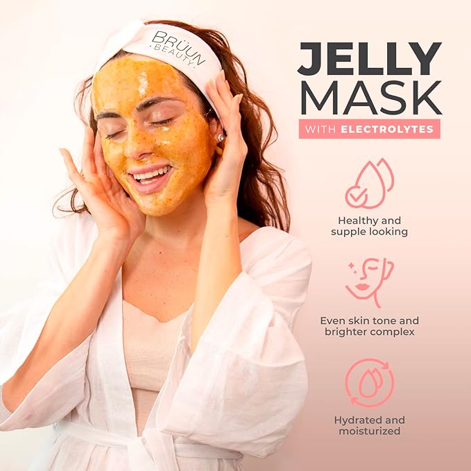 BRÜUN Jelly Mask Jar 24k Gold Mandelic AC AHA Peel-Off Face Care Rubber Mask | 23 fl oz Skin Care Moisturizing Gel Mask Jar Spa Set
