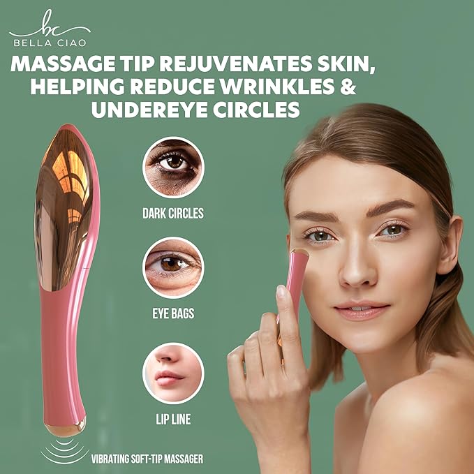 Bella Ciao Sonic Face and Eye Massager for Women, Vibration Massager for Dark Circles, Anti-Aging, Serum and Eye Cream Absorption, Battery Operated, Cordless Design