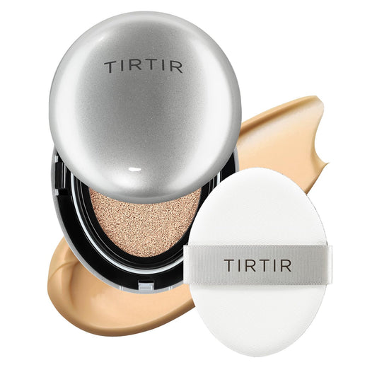 TIRTIR Mask Fit Aura Silver Cushion Foundation | Semi-glow Finish, Natural Coverage, Moisturizing, Lightweight, Korean cushion foundation (#27N Camel, Full Size, 0.63 Fl Oz)