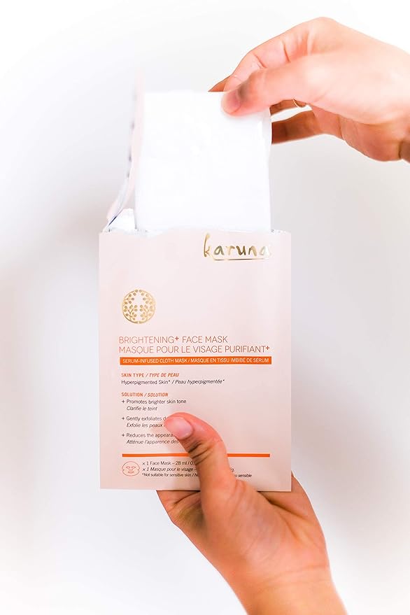 Karuna Brightening+ Face Mask Sheets, Facial and Beauty Skin Care Essential to Brighten Skin and Reduce Hyperpigmentation or Dark Spots, Contains Grapefruit Seed Extract and Salicylic Acid (1 Sheet)