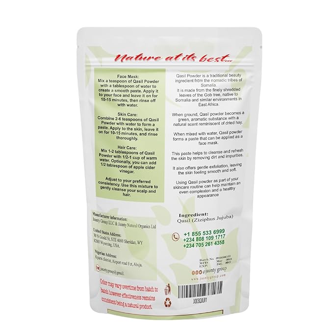 Jaunty Qasil Powder 100 Grams | 3.5 oz Ancient Somali Beauty Secret - Plant Based Mask Natural Deep Cleansing