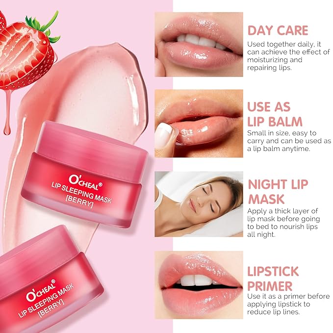 Lip Sleeping Mask Overnight Moisturizer Balm, Berry Lip Mask, Day and Night Repair Lip Balm for Improves Dryness Cracked, Moisturize and Nourish Lip Scrubs Exfoliate Reduce Lip Lines (Berry)