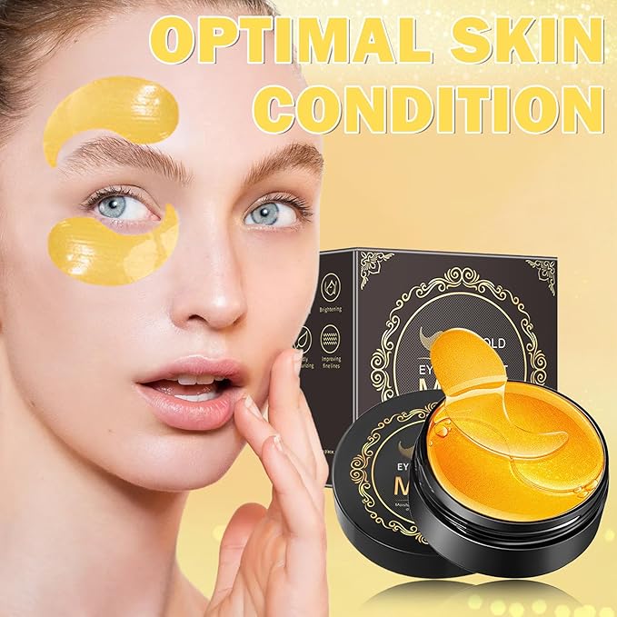 DAMUSI Gold Under Eye Patches for Puffy Eyes and Dark Circles,Moisturise 24k Gold Eye Mask for Dark Circles,Smooth Wrinkles Collagen Eye Patches,Reduce Eye Lines Eye Care（30 Pairs）