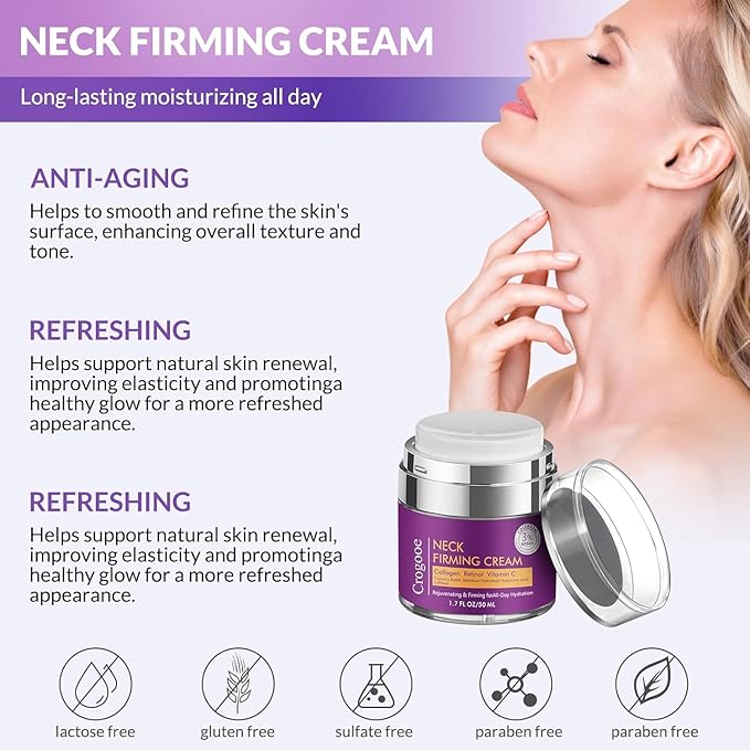 Advanced Neck Firming Cream – 3% Retinol & Hyaluronic Acid for Wrinkle Reduction, Lifting & Skin Tightening – Anti-Aging Moisturizer for Face, Neck & Décolleté – Deep Hydration, 3.4 FL（2 bottle）