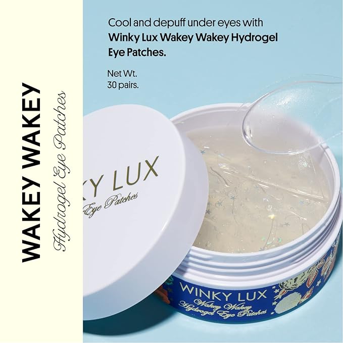 Winky Lux Wakey Wakey Hydrogel Eye Patches, Under Eye Patches, For Puffiness, Dark Circles, and Bags with Caffeine, Vitamin C, and Hyaluronic Acid