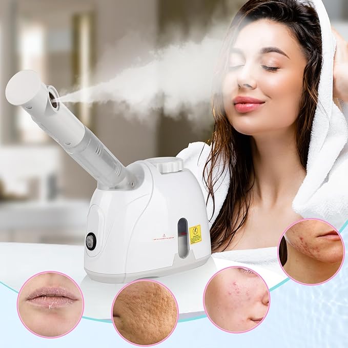 NewWay Facial Steamer Plus Extendable Arm Steaming Warm Mist Humidifier for Face Spa Sinuses Moisturizing, Salon or Homeuse