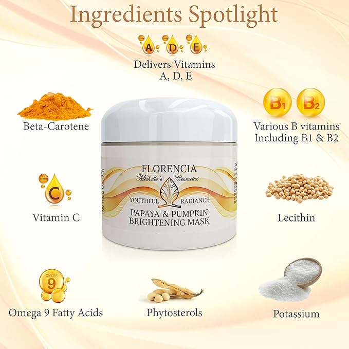 Florencia Papaya & Pumpkin Brightening Mask - Exfoliating Facial Mask for Soft, Smooth Skin - Removes Impurities, Brightens Complexion - Natural & Gentle, 2 oz