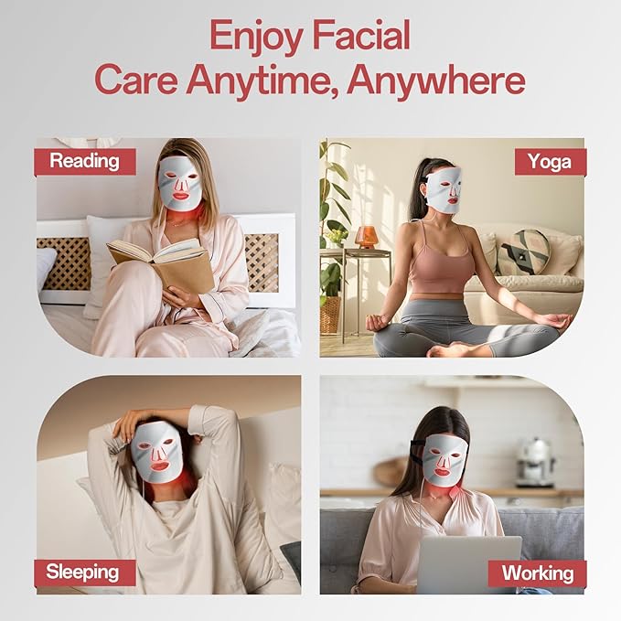 Red Light Mask - 7 Colors Red Light Mask for Face, Facial Skin Care Device with Remote Control, Ergonomic Design and Portable for Home