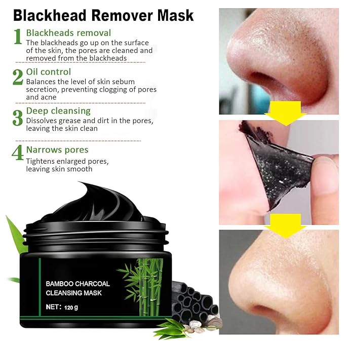 Blackhead Remover Mask, Peel Off Face Mask, Bamboo Charcoal Peel Off Black Mask, Deep Cleansing Facial Mask, Facial Purifying and Clean Blackhead Face Nosefor All Skin Types 120g