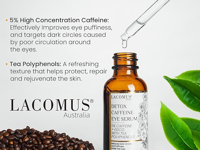 Advance Caffeine 5% + EGCG Serum - Powerful Eye Contour Serum to Reduce Puffiness, Dark Circles - Hydrating and Smoothing Formula - LACOMUS Australia