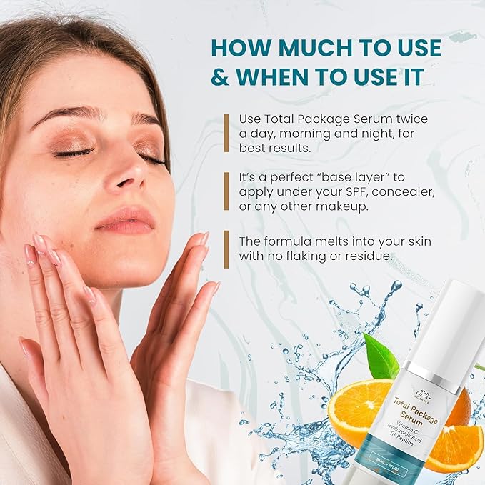 Sun Coast Sciences - Total Package Serum, All-In-One Vitamin C, Hyaluronic Acid, Peptides Serum For Face, Anti-Aging Facial Super Serum for Wrinkles, Brightening, Dark Spots - 1 fl oz