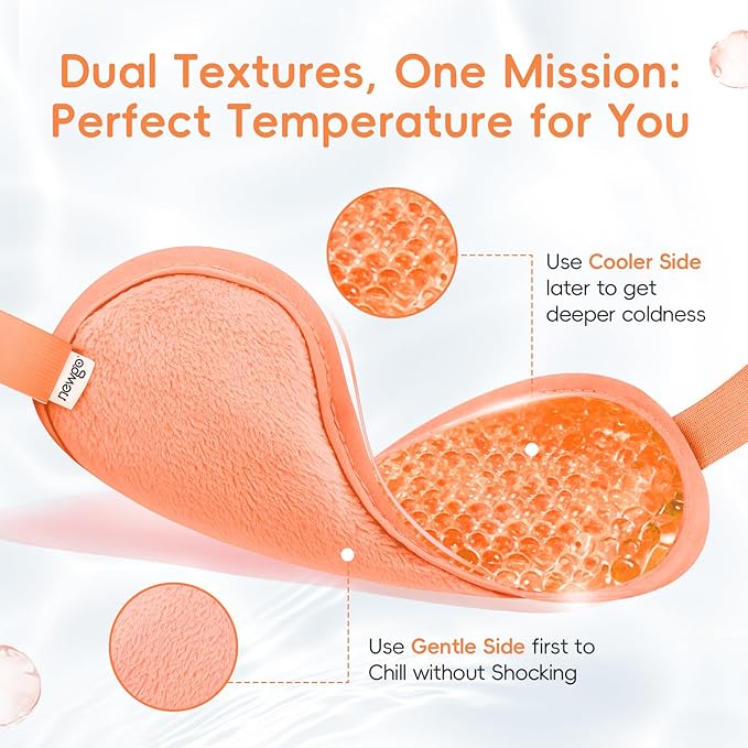 NEWGO Cooling Eye Mask for Puffy Eyes, Cold Eye Mask Eye Ice Pack for After Eyes Surgery, Tension Stress Relief, Itchy Eyes, Headaches, Dark Circles - Orange