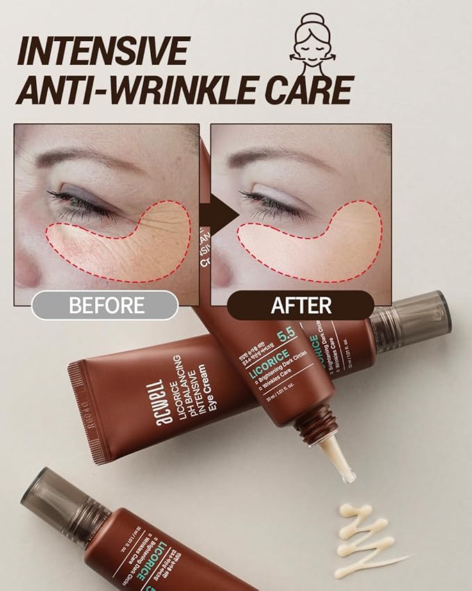 ACWELL Licorice pH Balancing Intensive Anti-Wrinkle Eye Cream 1.01 fl.oz. -For Dark Circles and Puffiness with Peptides and Licorice Water, Anti-aging Face Cream for Men and Women