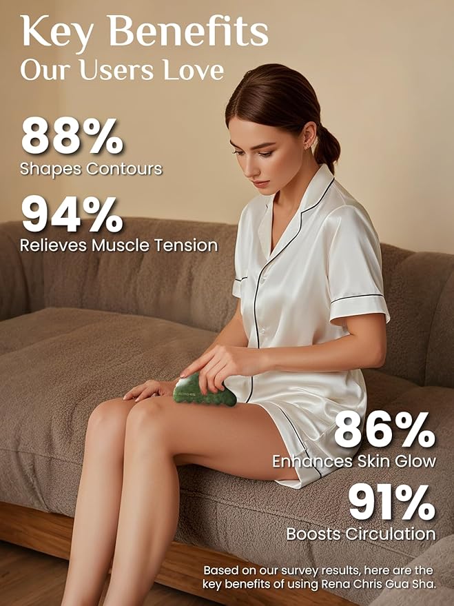 Rena Chris Body Gua Sha Tools, Natural Xiuyan Jade GuaSha Tool, Manual Massage Sticks for Jawline Sculpting and Puffiness Reducing, Whole Body Skin Care Massager (Green)