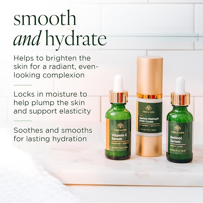 Tree of Life Rejuvenation Pack with Vitamin C Serum + Retinol Serum + Luxe Ageless Matrixyl® 3000 Cream, Tighten and Lift Trio, 3 count x 1oz