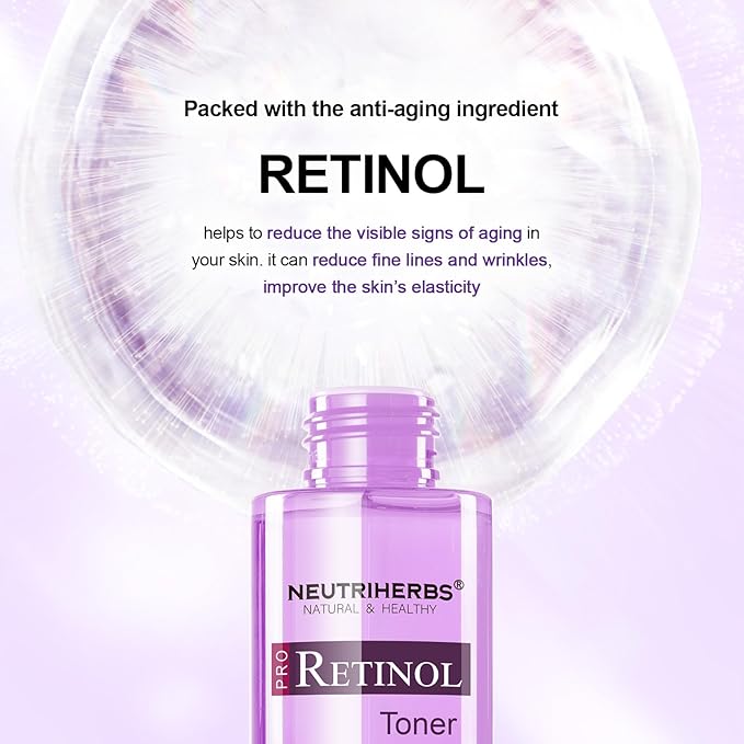 NEUTRIHERBS PRO Retinol Toner for Anti-Aging & Reducing Fine Lines and Wrinkles, with Panthenol, Peptides, and Hyaluronic Acid, Alcohol Free – 3.38 fl. Oz.