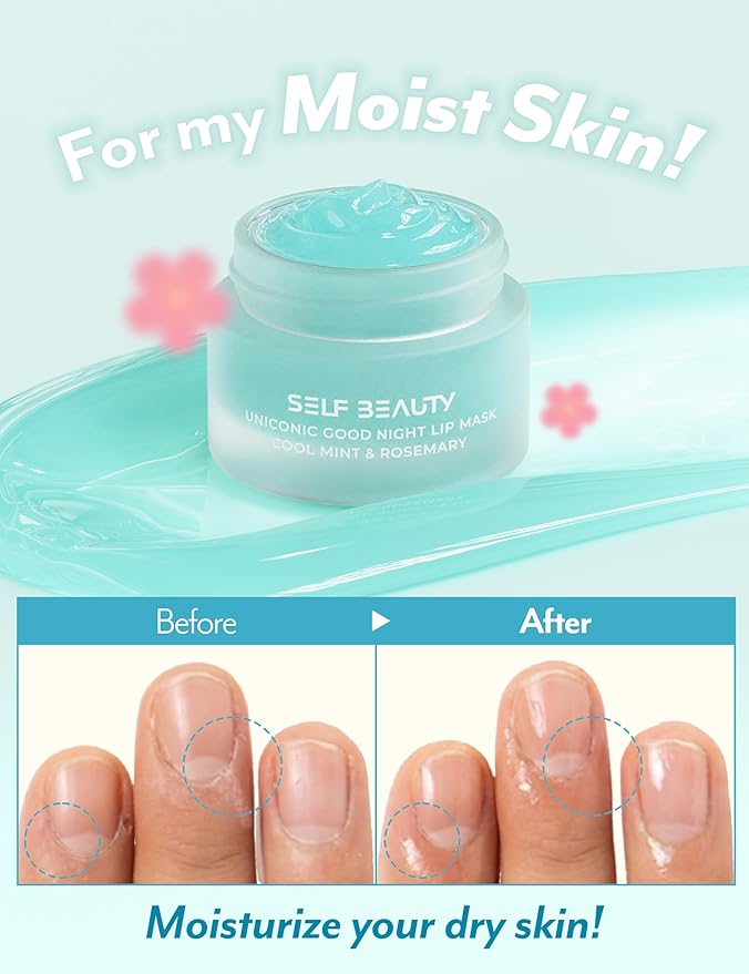 SelfBeauty Cool Mint Rosemary Lip Mask - Vegan Balm, Daily Moisturizer, Overnight Hydrating Treatment With Cool Mint, Scrub Exfoliator Intensive Repair, 0.51fl.oz