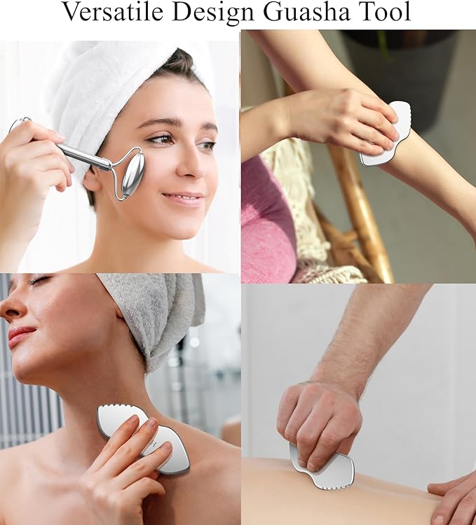 Stainless Steel Gua Sha Face Rollers&Acupuncture Pen - Metal Roller for Eyes & Neck, Anti-Aging Facial Massage Tools, Gua Sha Facial Tool Kit (JGS-2)