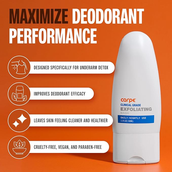 Carpe Exfoliating Underarm Scrub with Odor Protection, Underarm Exfoliator to Improve Deodorant Performance - Energizing Minty Fresh Smell - Armpit Scrub for Women and Men (2 Pack)