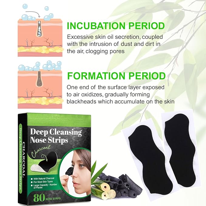 Pore Strips,Blackhead Remover,Black Heads Removal for Nose Face,Deep Cleansing Charcoal Strips,Pore Whiteheads Cleanser Strawberry Nose, Deep Cleansing for All Skin Types