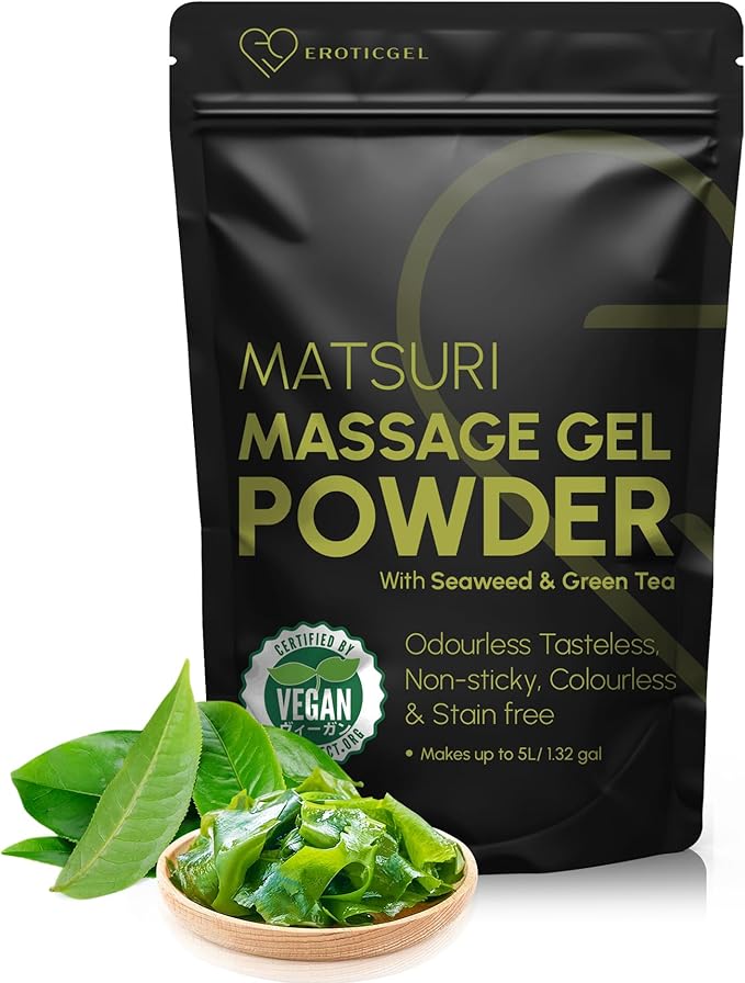 Japanese Nuru Massage Gel Powder 50g - Matsuri Edition | Resealable Sachet | Seaweed & Green Tea | Made in Japan | Slippery, Odorless, Tasteless, and Stain-Free | Makes Up to 1.32 Gallons of Gel