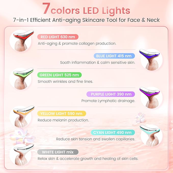 SEELE Multi-Polar 7-Color LED Skin Beauty Device - Luxurious Firming and Radiance and Anti-Aging for Face and Neck, Based on 7 Color LED, Vibration, and Thermal Technologies. (Rose Gold)
