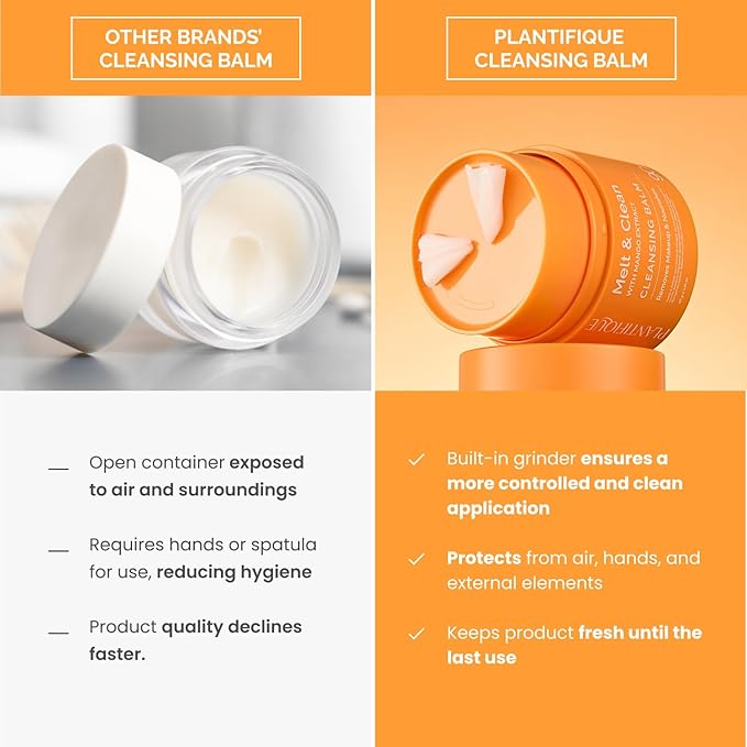 PLANTIFIQUE Korean Cleansing Balm Makeup Remover with Papaya Extracts, Hyaluronic Acid, and Ceramide - Nourishing Melting Cleanser for All Skin Types, 1.41 oz / 40 g