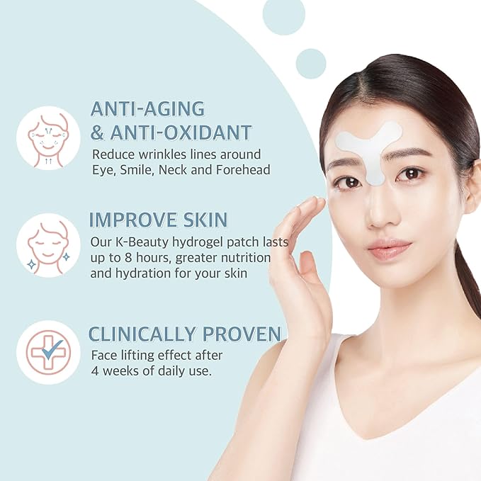 Forehead Wrinkle Patches – 8pcs | Labottach Korean Skincare Hydrogel Firming Patch for Between Eyes, Smile Lines & Fine Lines with Adenosine, Tartaric Acid | Stretch & Lift | Home Skin Care
