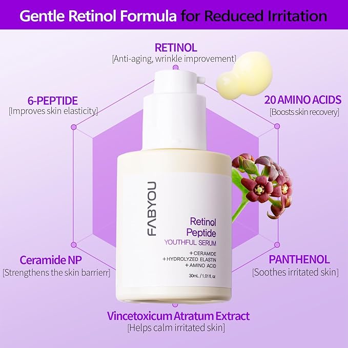 Retinol Peptide Serum 1.01 Oz – Anti-Aging, Hydrating & Firming for Wrinkles & Dark Spots, Gentle Retinol Serum for Face, Day & Night Korean Skincare
