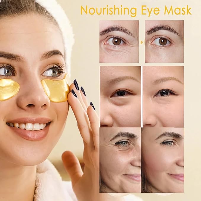 30 Pairs Lip Masks & 24K Gold Eye Mask Bulk Mother's Day Gifts, Collagen Crystal Under Eye Patches for Puffy Eyes, Effectively Moisturizing Lip & Eye Skin Care, Reducing Fine Lines Dark Circles