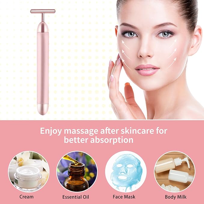 Face Massage Tool Electri Facial Lifting Toning Sculpting Device T Shape Beauty Bar Mini Microcurrent Vibration Massager Wand Face Neck Skin Care Reduce Puffiness Improve Wrinkles Anti Aging Device